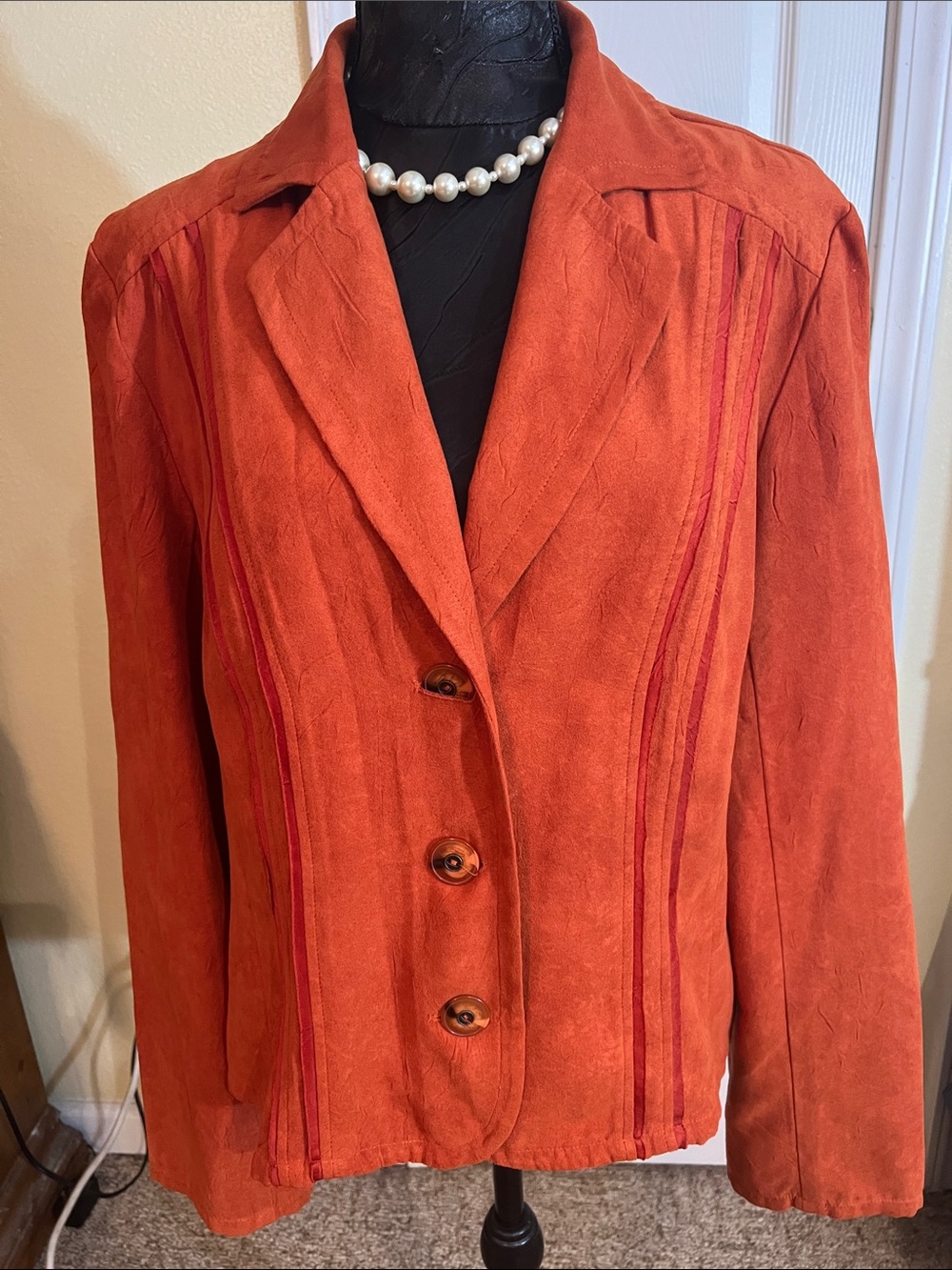 Women's Rust Suede Tailored Button Blazer